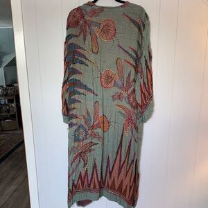 Raj Green Floral Stitched Kimono Duster One Size